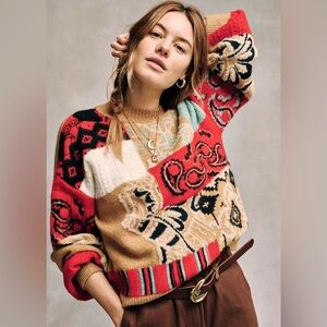 Anthropologie Rachael Patchwork Knit Sweater Size Medium